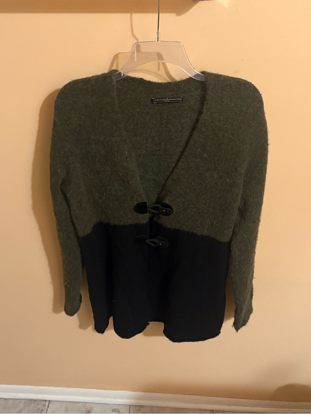 Peruvian Connection olive & black baby alpaca wool blend cardigan